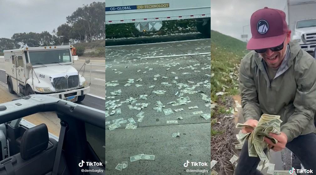 Porta de carro-forte se abre e deixa rodovia dos EUA coberta de dinheiro; VÍDEO