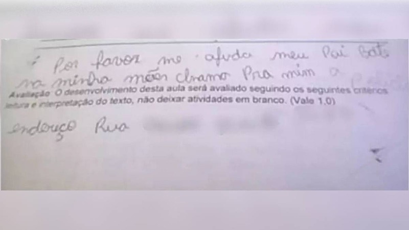 Violência familiar: menino de 8 anos pede socorro em prova