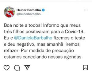Filhos de Helder Barbalho testam positivo para a covid-19; veja