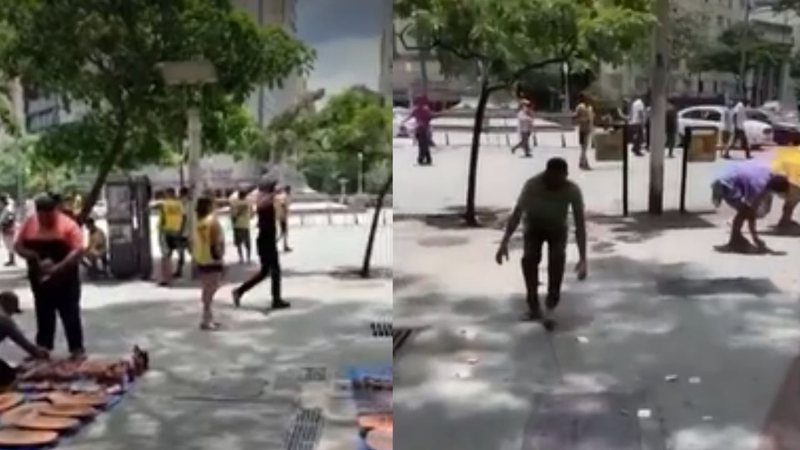 Homem é filmado jogando dinheiro para o alto na Praça Sete, em BH