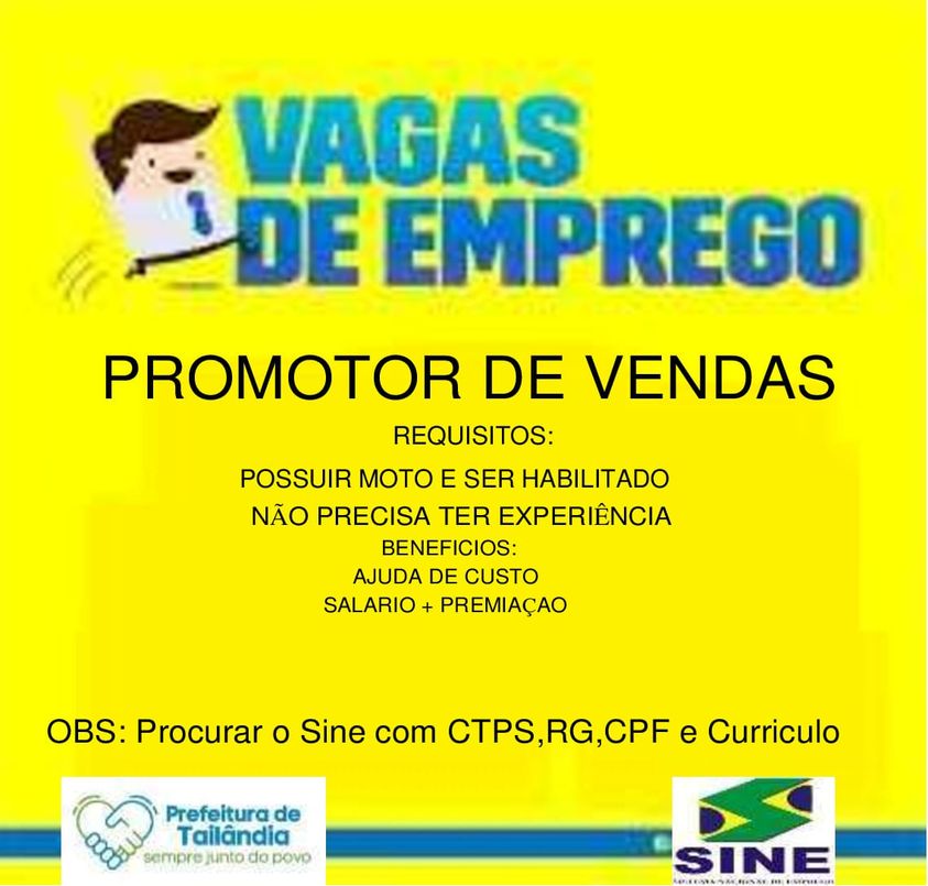 O SINE-Tailândia informa vagas de emprego disponíveis; confira