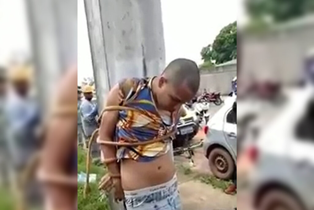 Video: Após tentar furtar motocicleta, homem é amarrado em poste no Pará