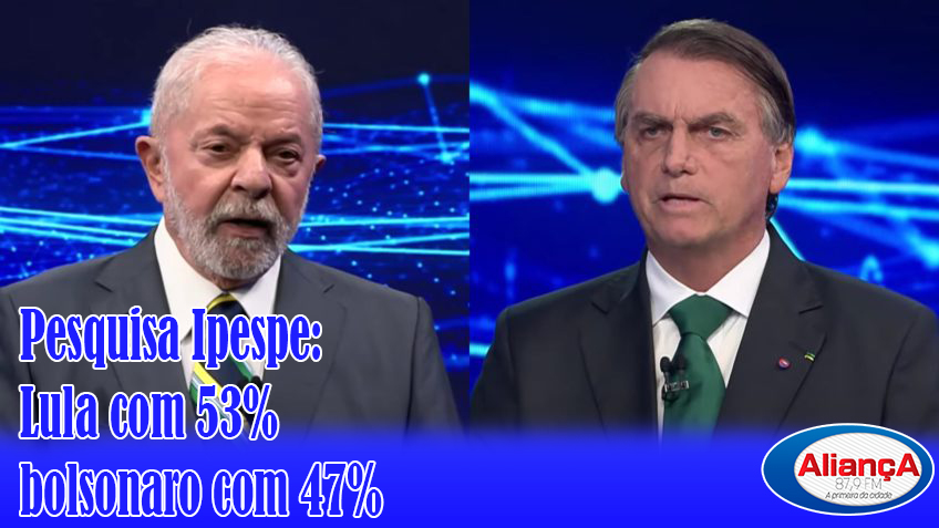 Pesquisa Ipespe: Lula com 53% e bolsonaro com 47%