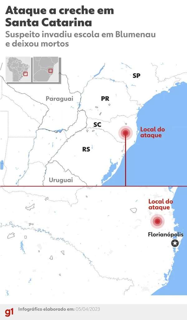 Creche atacada em SC teve quatro crianças mortas, homem foi preso; Uma creche foi alvo de um ataque na manhã desta quarta-feira (5)
