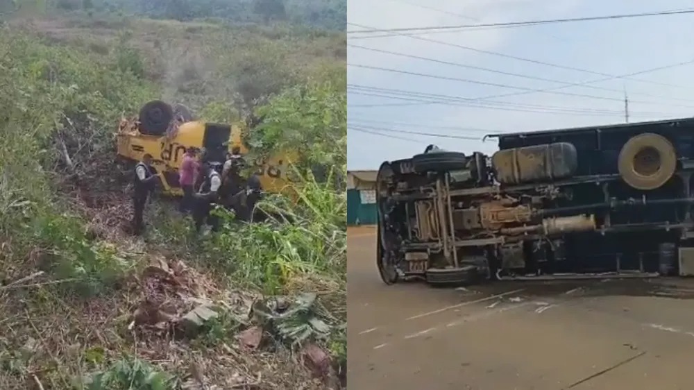 Após colisão com caminhão, carro-forte capota e fica completamente destruídoUm carro-forte capotou e ficou destruído após uma colisão