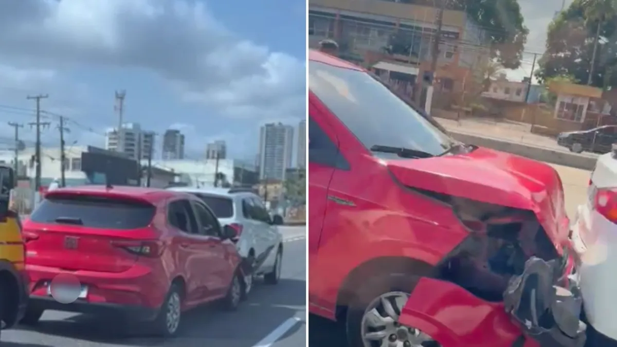 Acidente deixa carro destruído na Almirante Barroso. Um acidente de trânsito envolvendo dois carros de passeio foi registrado na manhã