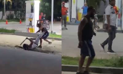 🚨VIDEO E IMAGENS FORTES: Briga entre membros de facões termina com homem sem mão; VEJA Um duelo de facões próximo a um posto