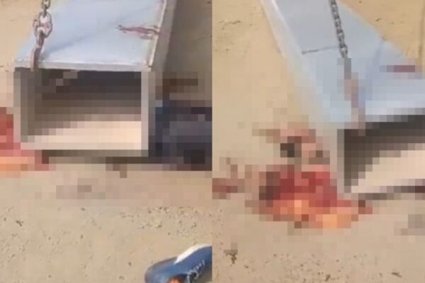 IMAGENS FORTES! Viga de alumínio cai de guindaste e esmaga piloto de moto. Uma tragédia marcou a construção de um...