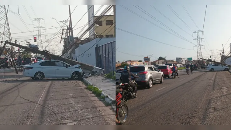 Belém: Carro bate e derruba poste na avenida Centenário