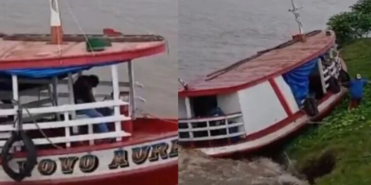 barco colidiu com um barranco às margens do Rio Paraná, em Novo Remanso, Distrito de Itacoatiara (AM), após o piloto adormecer enquanto...